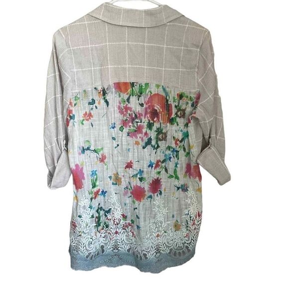 Soft Surroundings Gauze Cream Button Up Shirt Floral Cotton Rayon Size Small - Picture 1 of 7